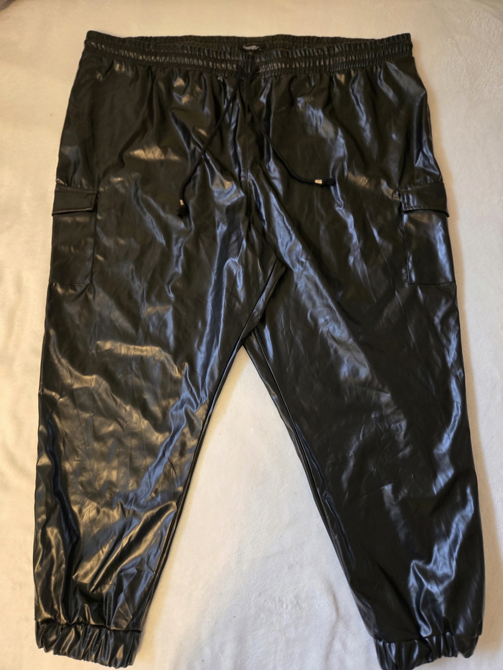 George Black Faux Leather Cargo Joggers